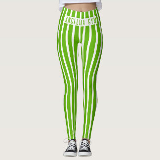 Aangepaste naam Gym Groen en Wit Verticaal Gestree Leggings