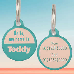 Aangepaste naam Hallo Mijn Naam Is Zomer Turquoise Huisdierpenning