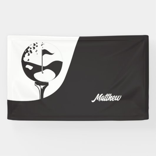 Aangepaste naam Hallo zwart-wit Golf Spandoek (Horizontaal)