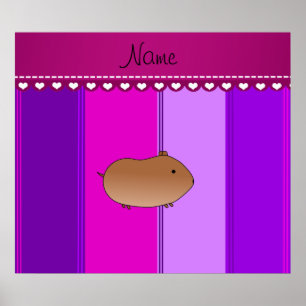 Aangepaste naam hamster paarse roze strepen poster