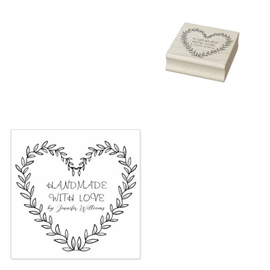 Aangepaste naam Handgemaakt met Love Modern Rustic Rubberstempel (Gestempeld)