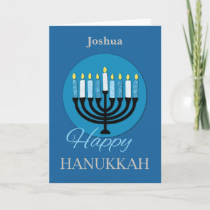 Aangepaste naam Hanukkah Menorah op Dark Blue Kaart