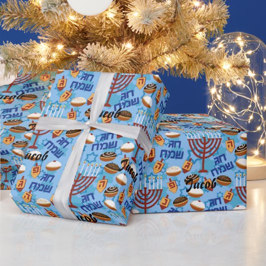 Aangepaste naam Hanukkah Wrapping Paper Dreidel Cadeaupapier (Feestdagen)