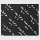 Aangepaste naam Happy Birthday Black Cadeaupapier (Vlak)