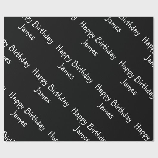 Aangepaste naam Happy Birthday Black Cadeaupapier (Vlak)