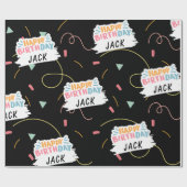 Aangepaste naam Happy Birthday Black Cadeaupapier (Vlak)