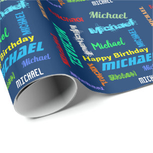 Aangepaste naam Happy Birthday Cadeft Wrapping Pap Cadeaupapier