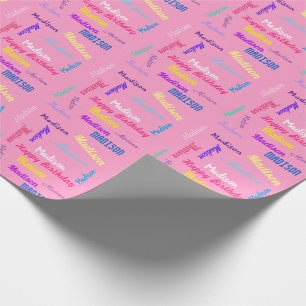 Aangepaste naam Happy Birthday Cadeft Wrapping Pap Cadeaupapier