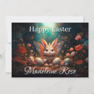 Aangepaste naam Happy Easter Bunny met paaseieren Feestdagenkaart