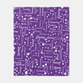 Aangepaste naam, harten en sterren overal paarse fleece deken (Voorkant)