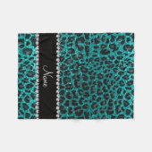 Aangepaste naam heldere aqua glitter leopard print fleece deken (Voorkant (Horizontaal))