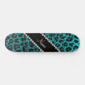 Aangepaste naam heldere aqua glitter leopard print skateboard (Horizontaal)