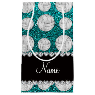 Aangepaste naam heldere aqua glitter volleyballen klein cadeauzakje