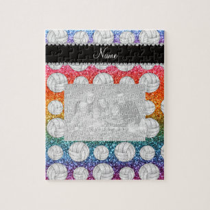 Aangepaste naam heldere regenbooglitter volleyball legpuzzel