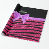 Aangepaste naam hete roze glitterzebrastriboog cadeaupapier (Uitgerold)