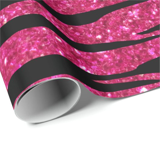 Aangepaste naam hete roze glitterzebrastriboog cadeaupapier (Rol Hoek)