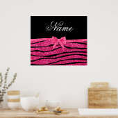 Aangepaste naam hete roze glitterzebrastriboog poster (Keuken)
