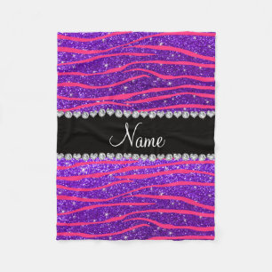 Aangepaste naam hete roze zebrastrepen paarse glit fleece deken