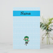 Aangepaste naam hockeyspeler blauwe bellen briefpapier (Staand voorkant)