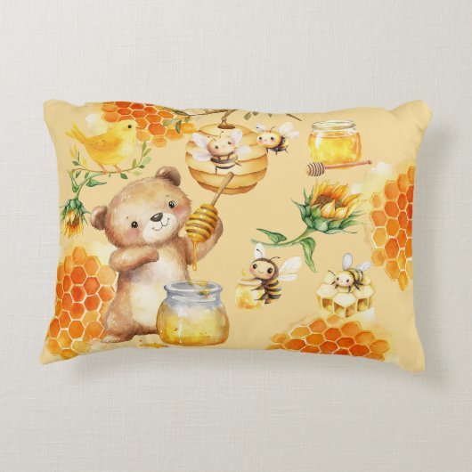 Aangepaste Naam Honing Beer Bijen Accent Kussen (Achterkant)