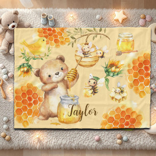 Aangepaste Naam Honing Beer Bijen Kinder Fleece Deken