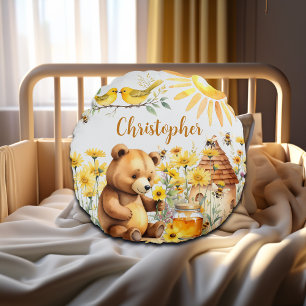 Aangepaste naam Honingbijen Teddy Bear Rond Kussen
