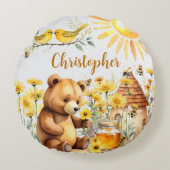 Aangepaste naam Honingbijen Teddy Bear Rond Kussen (Voorkant)