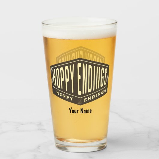Aangepaste naam Hoppy Endings Funny Pint Beer Glas (Voorkant gevuld)