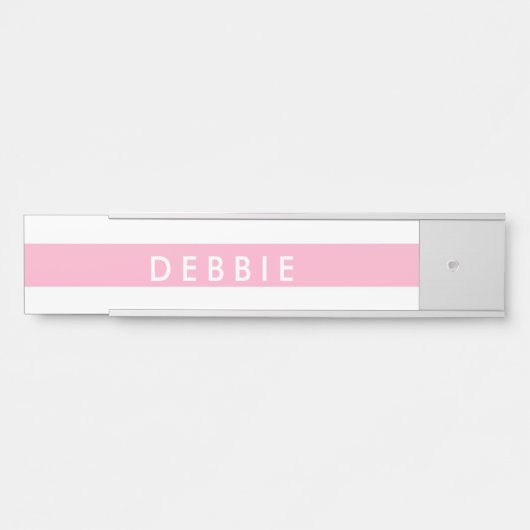 Aangepaste naam horizontale strepen roze & wit deurbordje (Voorkant)