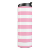 Aangepaste naam horizontale strepen roze & wit thermosbeker (Gedraaid links)