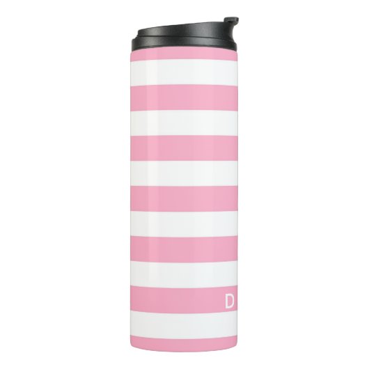 Aangepaste naam horizontale strepen roze & wit thermosbeker (Gedraaid links)