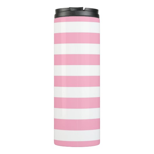 Aangepaste naam horizontale strepen roze & wit thermosbeker (Achterkant)