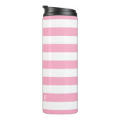 Aangepaste naam horizontale strepen roze & wit thermosbeker (Geroteerd rechts)