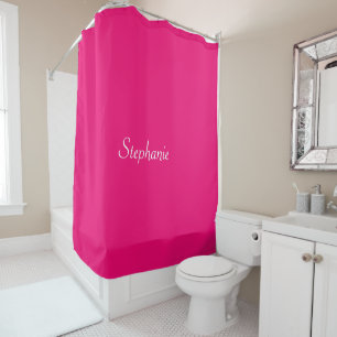 Aangepaste naam Hot Pink White Monogrammen Cute Gi Douchegordijn