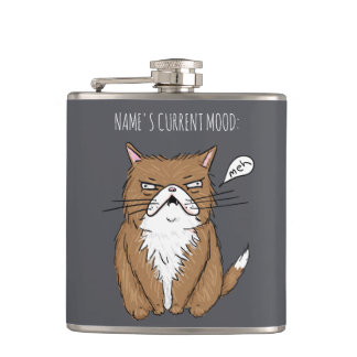 Aangepaste naam Huidige stemming Meh Funny Cat Gra Heupfles
