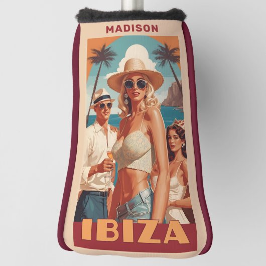 Aangepaste naam Ibiza, Spanje Reisposter Golfheadcover (Draai 90)