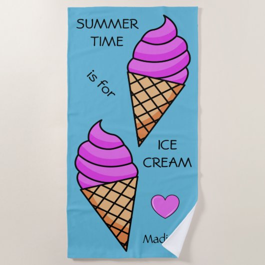 Aangepaste naam Ice Cream-badhanddoek Strandlaken (Voorkant)