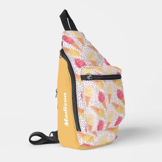 Aangepaste naam Ice Cream Pattern Sling Bag (Linkerhoek)
