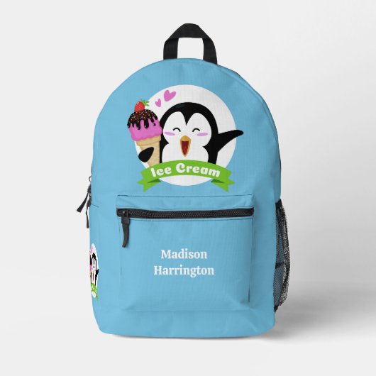 Aangepaste naam Ice Cream Penguin Bedrukte Rugzak (Voorkant)