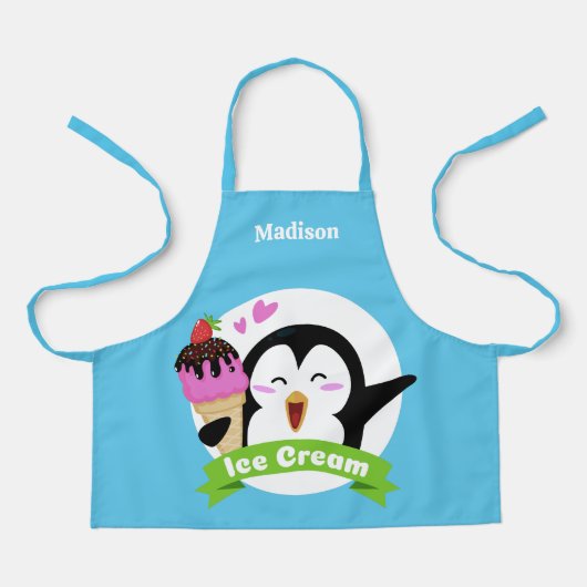 Aangepaste naam Ice Cream Penguin Schort (Voorkant)