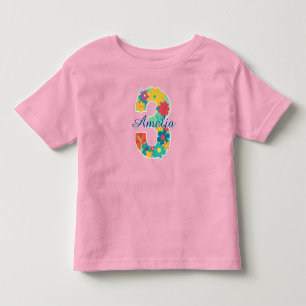 Aangepaste naam in bloem nummer 3-peuter T-shirt