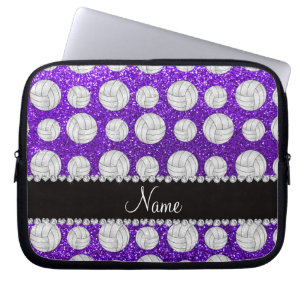 Aangepaste naam in digo paarse glitter volleyballe laptop sleeve