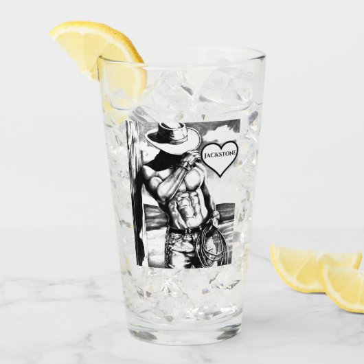 Aangepaste naam in het hart met 6-pack Cowboy Art  Glas (Voorkant ijs)