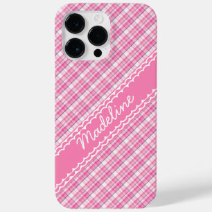 Aangepaste naam in Pink Pset Tartan Patroon Case-Mate iPhone 14 Pro Max Hoesje