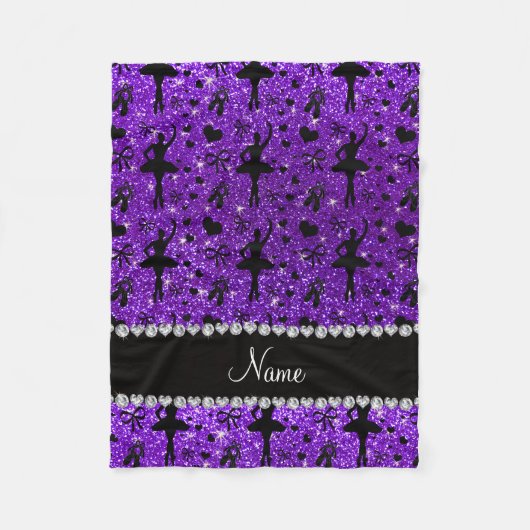 Aangepaste naam indigo paarse glitter ballerinas fleece deken (Voorkant)
