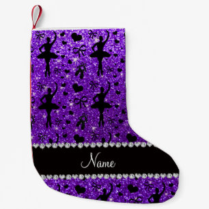 Aangepaste naam indigo paarse glitter ballerinas kleine kerstsok