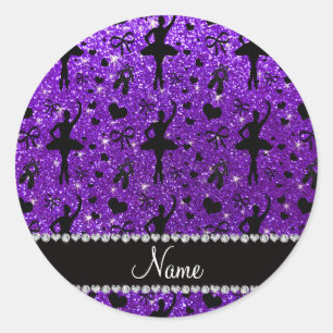 Aangepaste naam indigo paarse glitter ballerinas ronde sticker