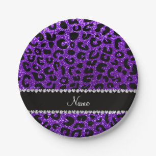 Aangepaste naam indigo paarse glitter cheetah prin papieren bordje