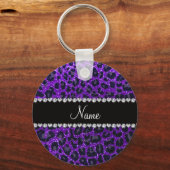 Aangepaste naam indigo paarse glitter leopard prin sleutelhanger (Voorkant)