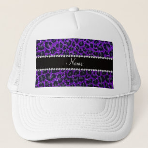 Aangepaste naam indigo paarse glitter leopard prin trucker pet